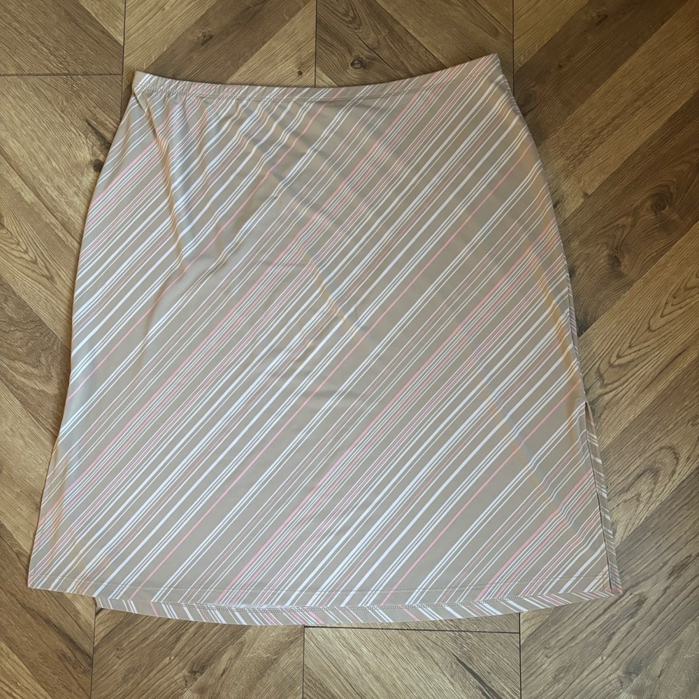 Merona Beige and Pink Striped Midi Skirt
